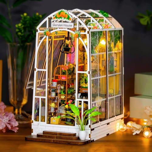 OSDUE Book Nook Kits, Garden House Puppenhaus, DIY Miniaturhaus, 3D Wandbehang Puzzlehaus Modellbausatz, DIY Puppenhaus-Kit für Zuhause, Buchstützen Dekor Geschenk zum Muttertag