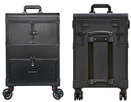 Kosmetikkoffer Pilotenkoffer Beauty Case Reisetrolley Friseurkoffer Kosmetik Trolley, Kosmetikkoffer Mit Rollen, Kosmetikkoffer Alu Beauty Case, Kosmetikkoffer Mit Schubladen,Schwarz 1 Stück