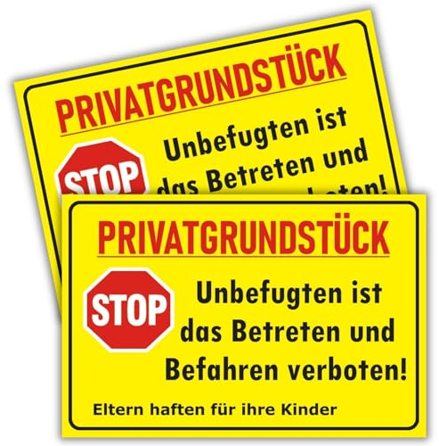 2 Stück - Privatgrundstück Schilder - (30x20 cm - 3 mm Kunststoff) - Betreten und Befahren verboten - Schild Privatgrundstück - Privatweg - Zutritt verboten - Durchgang Privat - Betreten Verboten