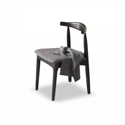 LAPADULA Home-Office-Stuhl Massivholz-Kissen-Esszimmerstuhl, Ellenbogen-Seitenstuhl, schwarzer Arbeitsstuhl, Hanf-Grauer Sitz, geeignet for Wohnzimmer, Schlafzimmer, Küche Moderne Stühle