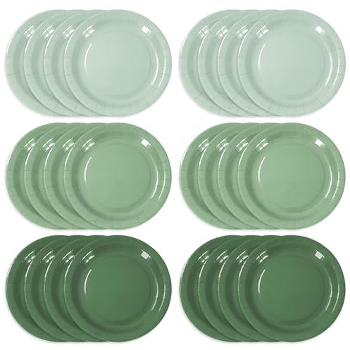 Whaline 72Pcs Sage Green Paper Plates 7 Inch Gradient Green Color Disposable Round Plates Wedding Baby Shower Tableware Dessert Plates, 3 Colors