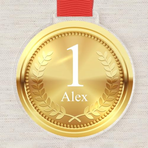 Wanapix | Medallas Personalizadas | Medallas Niños y Adulto | Metacrilato Impreso a Color | Medallas Premios | con Cinta Roja | 7ø cm | Oro