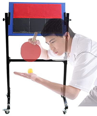 Ping pong table，Rolling Table Tennis Return Board with Wheels, Professional Portable Ping Pong Springback Machine, Training Baffle for Ping-Pong Table (Color : With rubber)