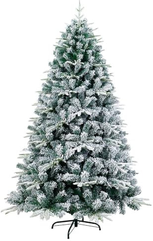LDTTYRC 7FT Pre-Lit Snow Flocked Christmas Tree, Artificial Hinged Pine Tree with Foldable Stand PVC Leaves, Traditional Indoor Decoration for Festival Party Holiday,XL