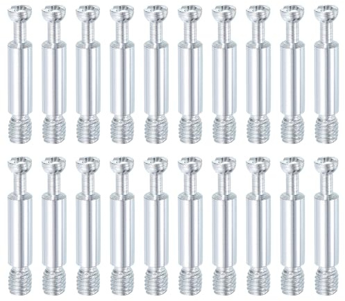 sourcing map 20Pcs 35mm Furniture Connecting Fittings, Silver | Thread Bolts Dowels Screws, Metal Dowel Fitting Fasteners for Cabinet Drawer and Wardrobe Furniture