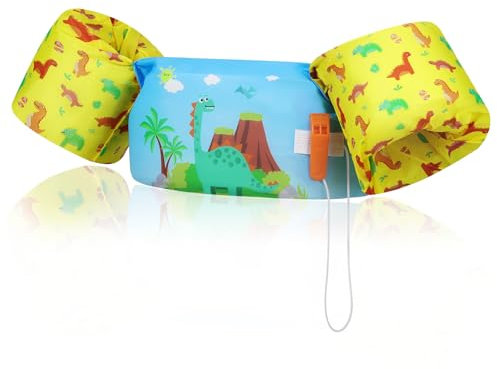 MoKo Kinder Schwimmflügel, Cartoon Schwimmende Badeanzug Schwimmtraining Jacke Schwimmflügel mit Sicherheitsschnalle für Jungen Mädchen, 20 bis 50 lb, Blau-Gelb-Dinosaurier