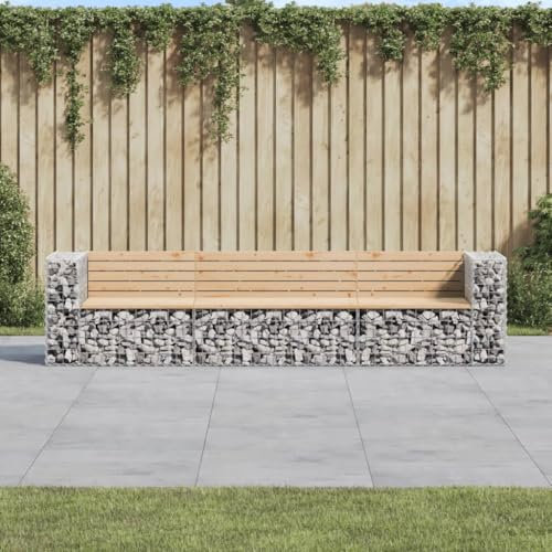 UJCHVHN Banc de jardin en bois massif Motif gabion 287 x 71 x 65,5 cm