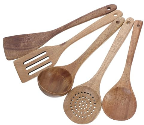 PRETYZOOM Cubiertos De Madera Con Cuchara Sopera Grande y Palas De Cocina Para Sartenes Antiadherentes y Guisos Utensilios De Madera Natural