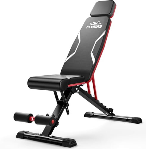 FLYBIRD Verstellbare Hantelbank mit Kopfstütze, faltbare Trainingsbank für Home Gym, geeignet für Benutzer bis zu 6'5'', 340KG Gewichtskapazität
