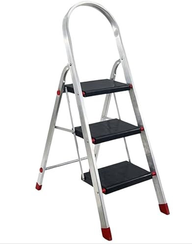 Scala in Alluminio Pieghevole, 3 Gradini, Sgabello Domestico con Pedata Antiscivolo, Struttura Leggera e Robusta