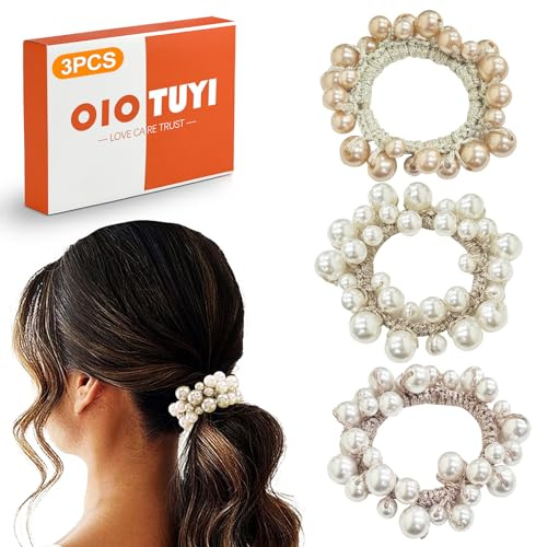 OioTuyi 3 stycken eleganta glitterpärlor, hårsnoddar | elastiskt flätgummi med bra grepp | fashionabla hårsmycken för kvinnor och flickor | hästsvans hållare set