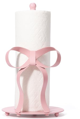 Shinlar Papierhandtuchhalter mit rosa Schleife, Papierhandtuchhalter mit Schleifen-Akzent, rosa Küchendekoration und Zubehör, kokette Raumdekoration, weibliche Geschenke