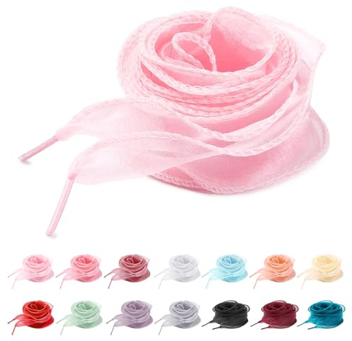 UamGlsob 4 cm fina skosnören i organza-silke för damsneakers, söta genomskinliga satinband skosnören ersättningsgarn strängar, Rosa, 54/140cm