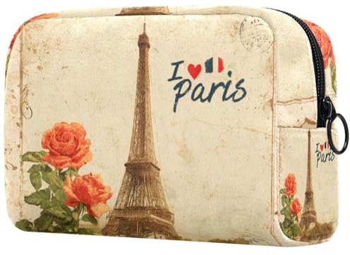 Borsa per cosmetici da donna, con cartolina retrò Parigi Torre Eiffer, borsa da viaggio per articoli da toeletta grande, pratica borsa organizer con cerniera
