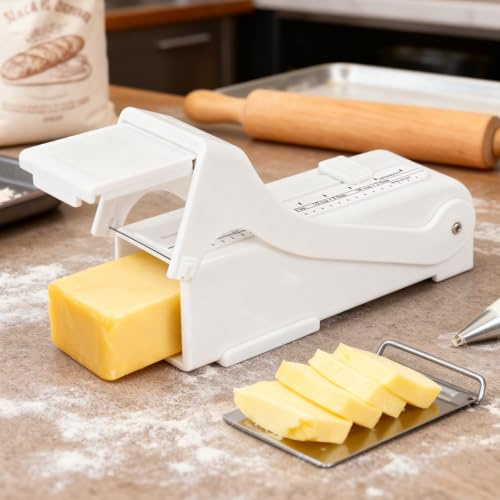 ZxlFiersp Butter &Cheese Cutter, Adjustable thickness Stainless Steel Wire Cheese Slicer,Butter Slicer for Squares,Multipurpose Handheld Food Measuring Dispensers For Block Cheese, Butter,Soft Foods