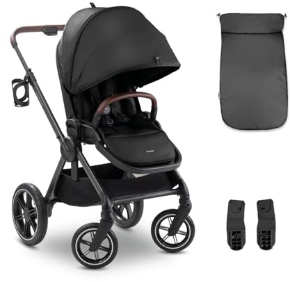 hauck Comfort N Care, Black – Barnvagn med fotskydd och vändbar barnstol från födseln upp till 22 kg, UPF 50+, dämpade gummihjul, justerbart handtag med dryckeshållare