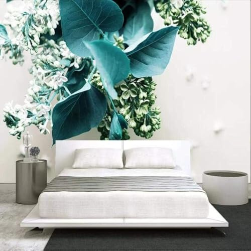 XLMING Frais Plantes Feuilles Blanc Fleurs 3D Papier Peint Texture Soyeuse Intissé Salle à Manger Bureau D'étude Canapé Chambre Salon TV Mur-400cm×280cm