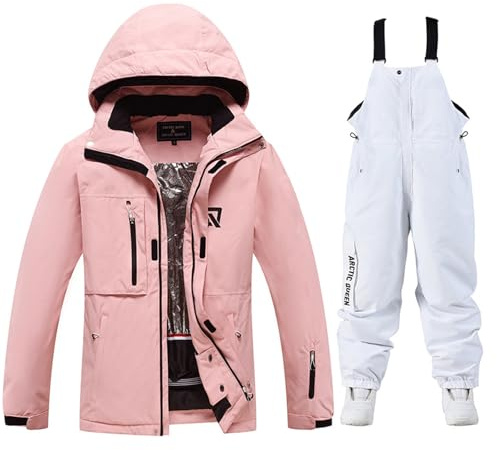 Damen Schneeanzug Damen Skijacke & Skihose Set mit Abnehmbare Kapuzen