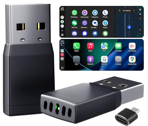 YolanAuto Adattatore Wireless 2 in 1 per CarPlay & Android Auto, Converte Cablato in Wireless, Plug and Play Adattatore USB/Type-C senza fili, Compatibile con Auto dal 2016 e iOS 10+ e Android 11+