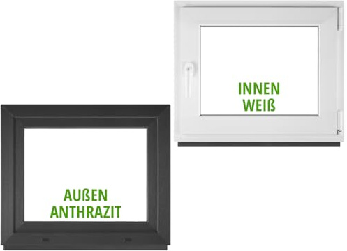BAU PLAZA Ventana PVC oscilobatiente 70 x 60 cm / 700 x 600 mm (ancho x alto) apertura derecha antracita exterior/blanco interior, doble acristalamiento 32 mm, aislamiento térmico y acústico