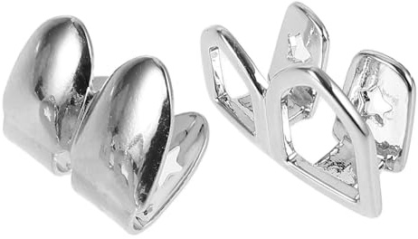 CLISPEED Griglie per Denti in Metallo Lisce Doppia cavità, Copridenti Hip Hop Staccabili, Set Decorativo per Cosplay e Feste, vestibilità Comoda, Accessorio Rapper Uomo Donna