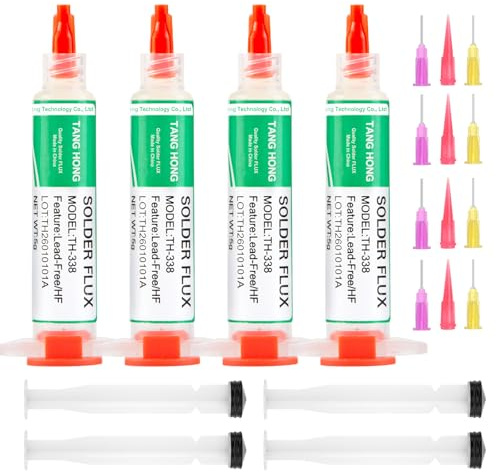 TANG HONG TH-338 Lötpaste Flussmittel, 5ML Bleifrei Spritze Lötzinn Flussmittelpaste, No clean Kolophonium Löten Lötflussmittel für SMD BGA LED PCB Elektronik Löten (4 Stück)