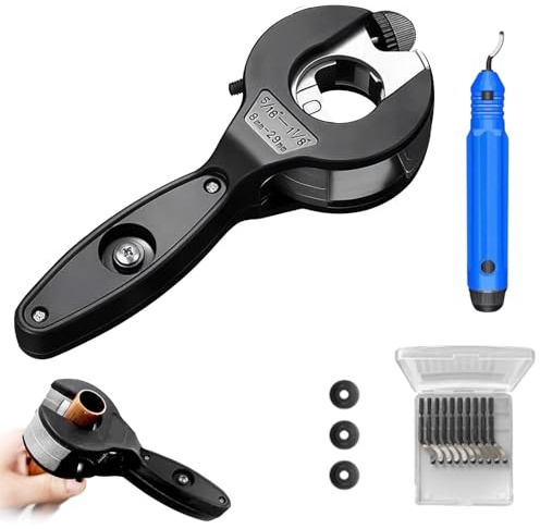 Set di tagliatubi a cricchetto, tagliatubi in rame da 8-29 mm, con 3 ruote di ricambio e strumenti per sbavatura, macchina da taglio per tubi in acciaio inossidabile, rame, acciaio, alluminio e