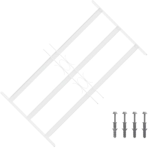 Lot de 3 grilles de sécurité de fenêtre réglables en acier galvanisé pour protection contre les effractions en extérieur - 43-74 cm - Blanc