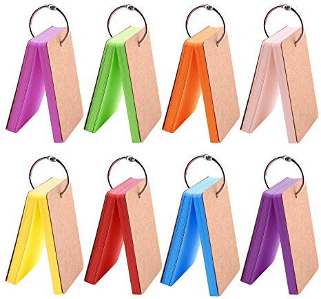 TUPARKA 400 Stück Papier Lernkarten, Multicolor Kraftpapier Notizblöcke mit Metallbinder Ring Easy Flip Flash Note Cards (8 Satz 50 Blatt pro Satz)