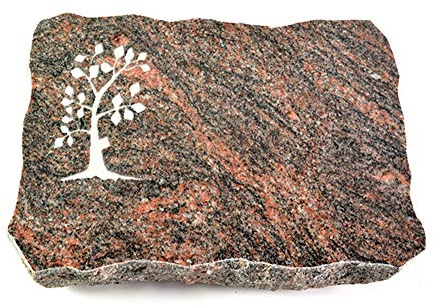 Wilhelmy Grabmale Grabplatte, Grabstein, Grabkissen, Urnengrabstein, Liegegrabstein Modell Pure 40 x 30 x 5 cm Himalaya-Granit, poliert inkl. Gravur (Sandstrahl-Ornament Baum 1)