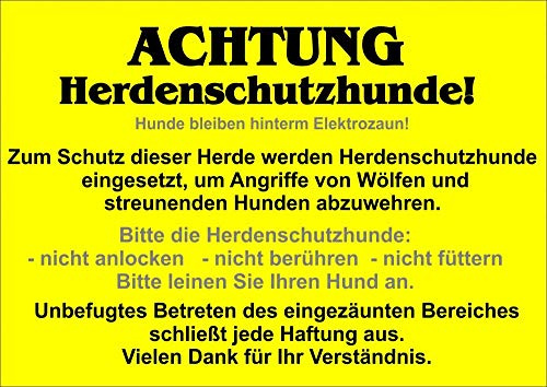 Petsigns Warnschild aus Metall - uv-beständig - Vorsicht HERDENSCHUTZHUNDE, DIN A4