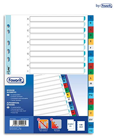 Favorit 400132466 Register A-Z, 21 x 29.7 cm, 20 farbige Einkerbungen für Schule Büro zu Hause