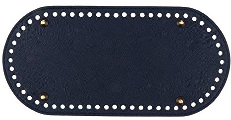 Pofet, Fondo sagomato per borse fai da te da realizzare all'uncinetto, in pelle ecologica di poliuretano, con piedini, 25 x 12 x 0,4 cm, accessori per borse fai da te, colore blu scuro