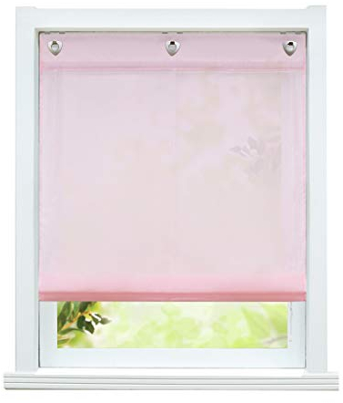 ESLIR Raffrollo ohne Bohren Gardinen Küche Raffgardinen mit Ösen Uni Ösenrollo Transparent Vorhang 1 Stück Rosa BxH 80x140cm 1 Stück