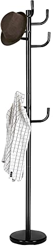 GOPLUS 175 cm klädställ i trädform, klädställ av belagt järn, fristående garderob med 8 krokar för kläder, hattar, väskor, perfekt för kontor, hall, entré, svart