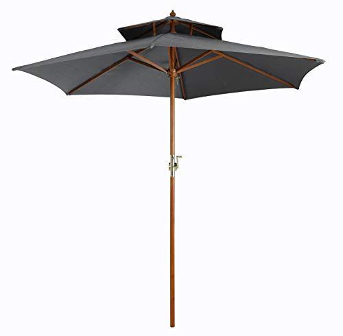 Pure Home & Garden Holz Sonnenschirm Bois 270 cm anthrazit, mit UV-Schutz 50 Plus, Kurbel und abnehmbarem Bezug