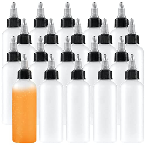 Uyuxxu 20 Pack 4oz Boston Squeeze Bottles,Clear Dispensing Bottles with Twist Top Cap,Plastic Squeeze Bottle for Crafts,Kitchen,Household