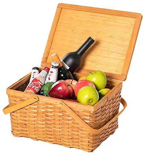 Picknickkorb mit Abdeckung und beweglichen Griffen, aus Holz, groß