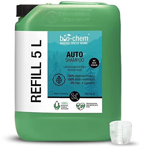 bio-chem Shampoo per auto 5 L Tanica + dosare I Concentrato per la pulizia professionale dell'auto I pH neutro e biodegradabile I Schiuma attiva per un lavaggio e una cura dell'auto delicati e potenti