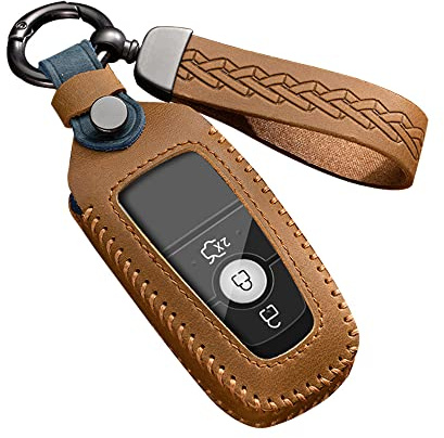 ontto Autoschlüssel Hülle Schlüsselcover Passt für Ford Fusion Mustang Explorer F150 Rand Mondeo Mk5 Focus Mk4 2019 2020 2021 Fernbedienung Schlüsselanhänger Leder Schlüsseletui Zubehör-Braun
