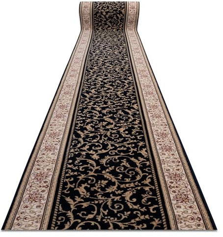 rugsx NAIN Läufer - Hochwertiger Wollteppich mit Ornamentmuster in Beige & Dunkelblau - Eleganter Orient-Teppich für Flur & Wohnzimmer 100x200 cm