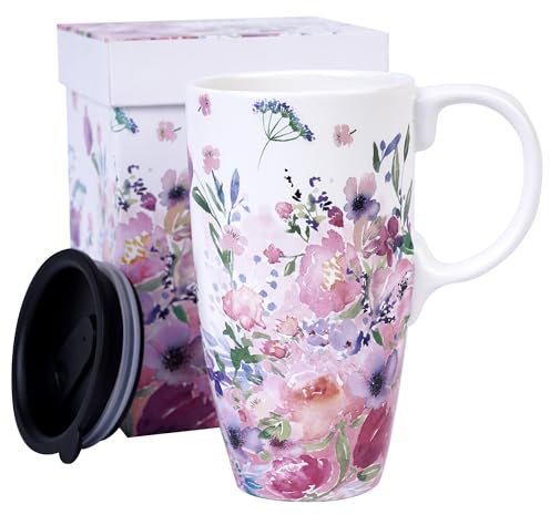 Topadorn Coffee Ceramic Mug-Porcelain Cup,Latte Tea Mug With Lid-17oz,Novelty Coffee Mugs for Men Women Office & Home