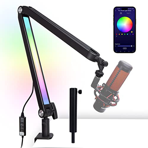 Sunmon Galgenarm mit RGB-Licht – Mikrofonarm für HyperX QuadCast, Blue Yeti, Shure SM7B, höhenverstellbarer Mikrofonarm, Schreibtisch-Mikrofonständer für die meisten USB-Mikrofone