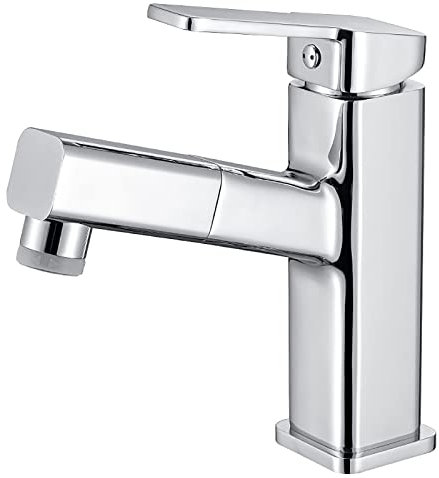 CAZARU Badarmatur mit ausziehbarer Brause, Waschbeckenarmatur, Waschtischmischbatterie, Messing, Waschtischarmatur, heißes und kaltes Wasser, einstellbar, plattiert