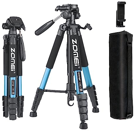 ZOMEi 188 cm Tripod Heavy Duty Tall Tripod Stand, Professional Travel Video Tripod Compatible with DSLR Cameras, Mobile Phones, Projector, Binoculars, Spotting Scope (Blue)