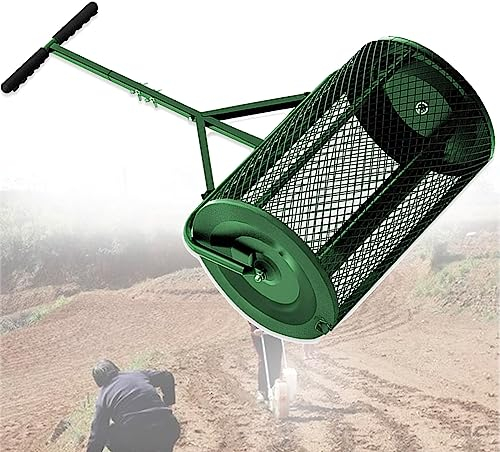 Kompoststreuer,Düngerstreuer mit Schwamm Griff, Roller Saatgutstreuer Metall Mesh Korb Streuer für Rasen Streuer für Salz Kompost Streuer Gartenstreuer für Garten,Green-32 * 60cm