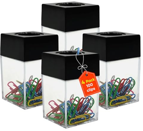 TingeVer 2 Magnetic Paper Clip Holder + 50 clips / magnetic paper clip holder for desk / paper clip holder / magnetic paperclip holder/ capacity for 150 clips.