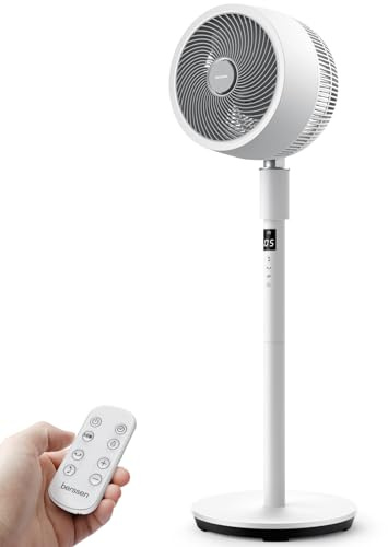 berssen DC Pedestal Fan, 3D Standing Fan with Remote Control, 12 speed Turbo Max 7.1m/s, Powerful for Air Circulation,100cm/68cm Height Adjustable, 25dB Quiet for Bedroom, Office, 12H Timer