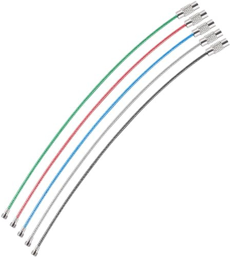 webbomb® 5 anelli portachiavi in fune metallica, 1,5 x 150 mm, in acciaio inox, con rivestimento in PVC e chiusura a vite, multifunzione, portachiavi, organizer per chiavi (colorato)