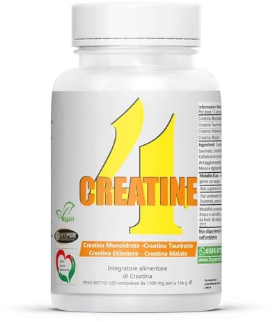 Hyper Creatina Compresse 1300 mg 240 Compresse - Creatina Monoidrata per Aumento Massa Muscolare e Recupero Migliorato - Pre Workout con 4 Fonti di Creatina Monoidrata, Etilestere, Taurinato, Malato